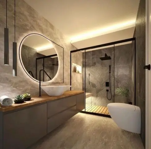 Mirrors with Lights enhancing the Bathroom Décor, with accessories to create a spa like ambiance